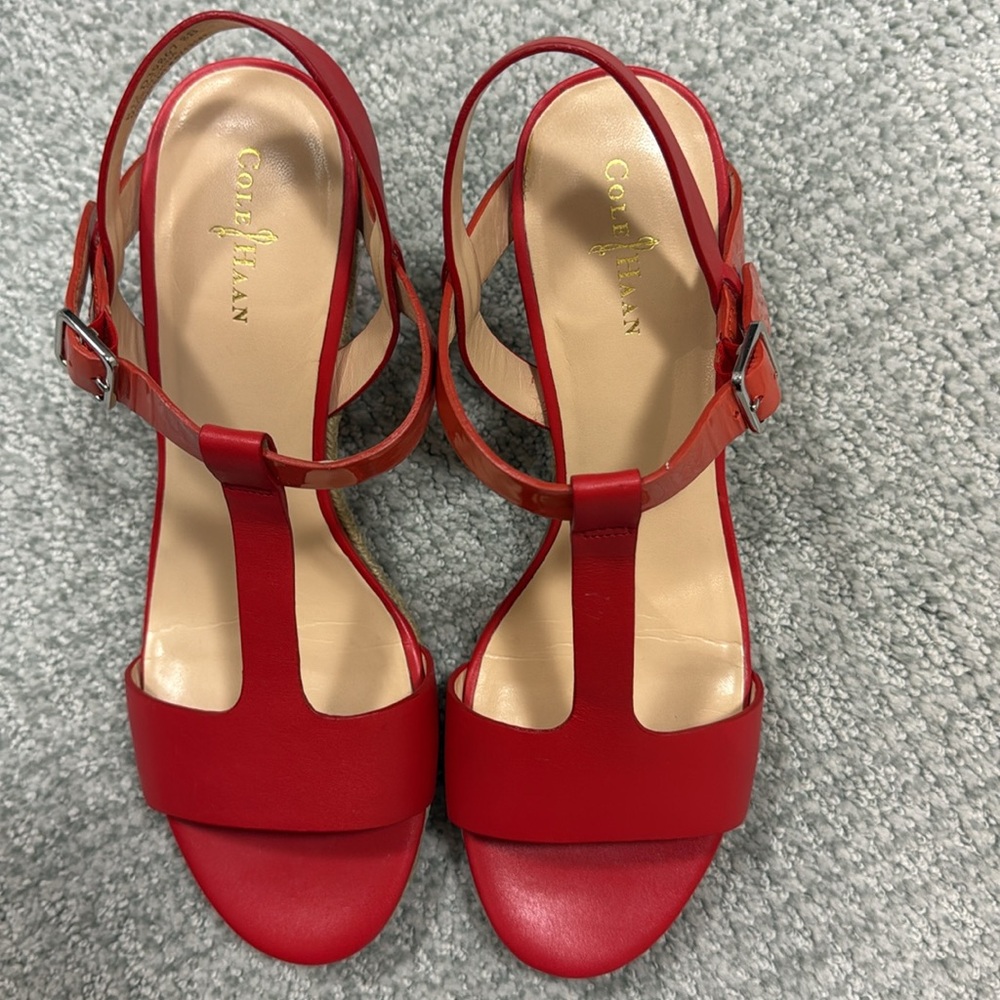 Cole Haan Red T-strap sandals.